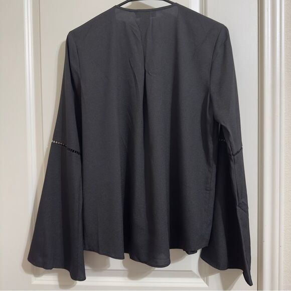 NWT CALVIN KLEIN BOHO MINIMALIST CROSS STITCH BELL SLEEVES‎ BLOUSE SMALL OFFICE - Picture 10 of 14